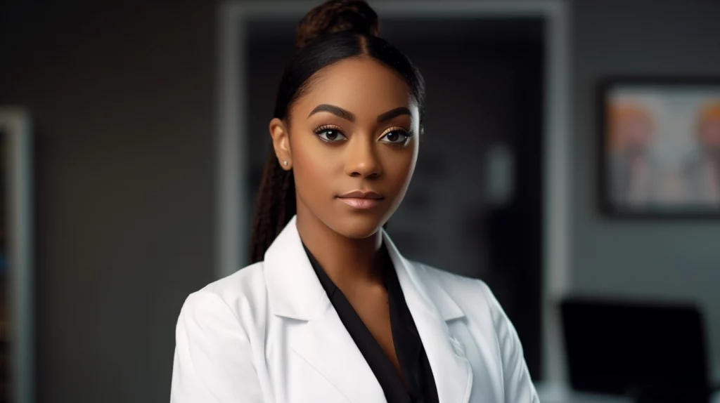 médica urologista olhando para a câmera