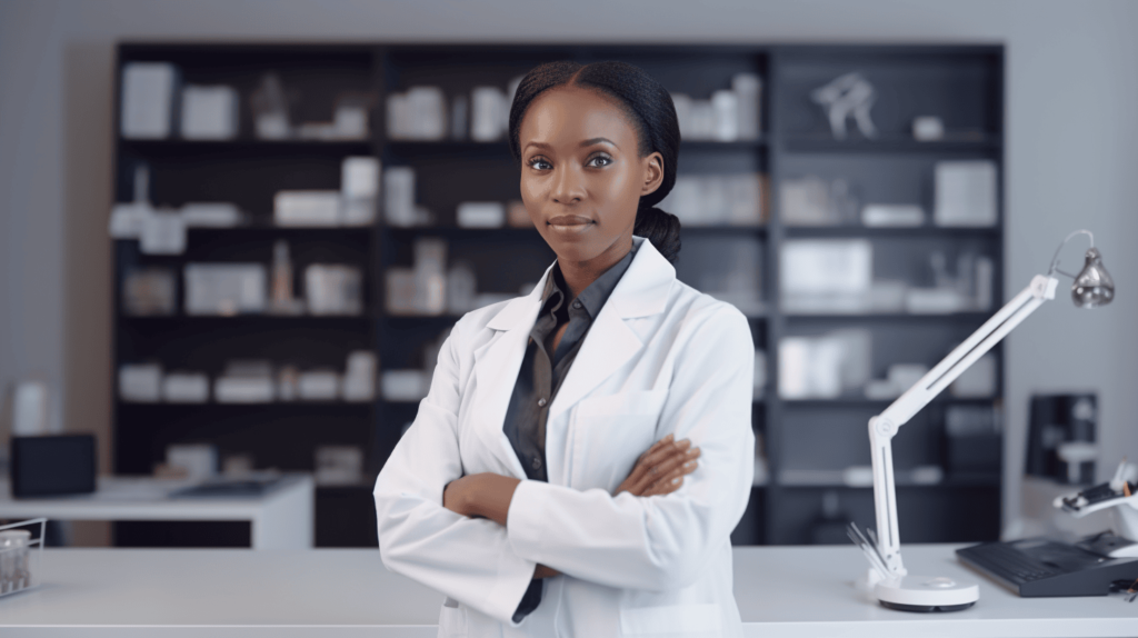 médica pneumologista olhando para a câmera