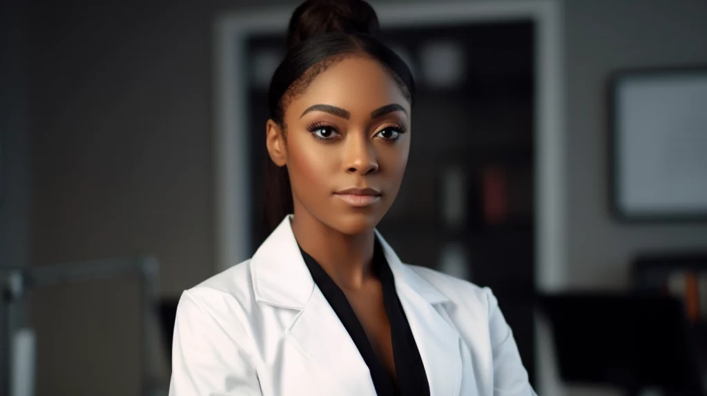 médica traumatologista olhando para a câmera